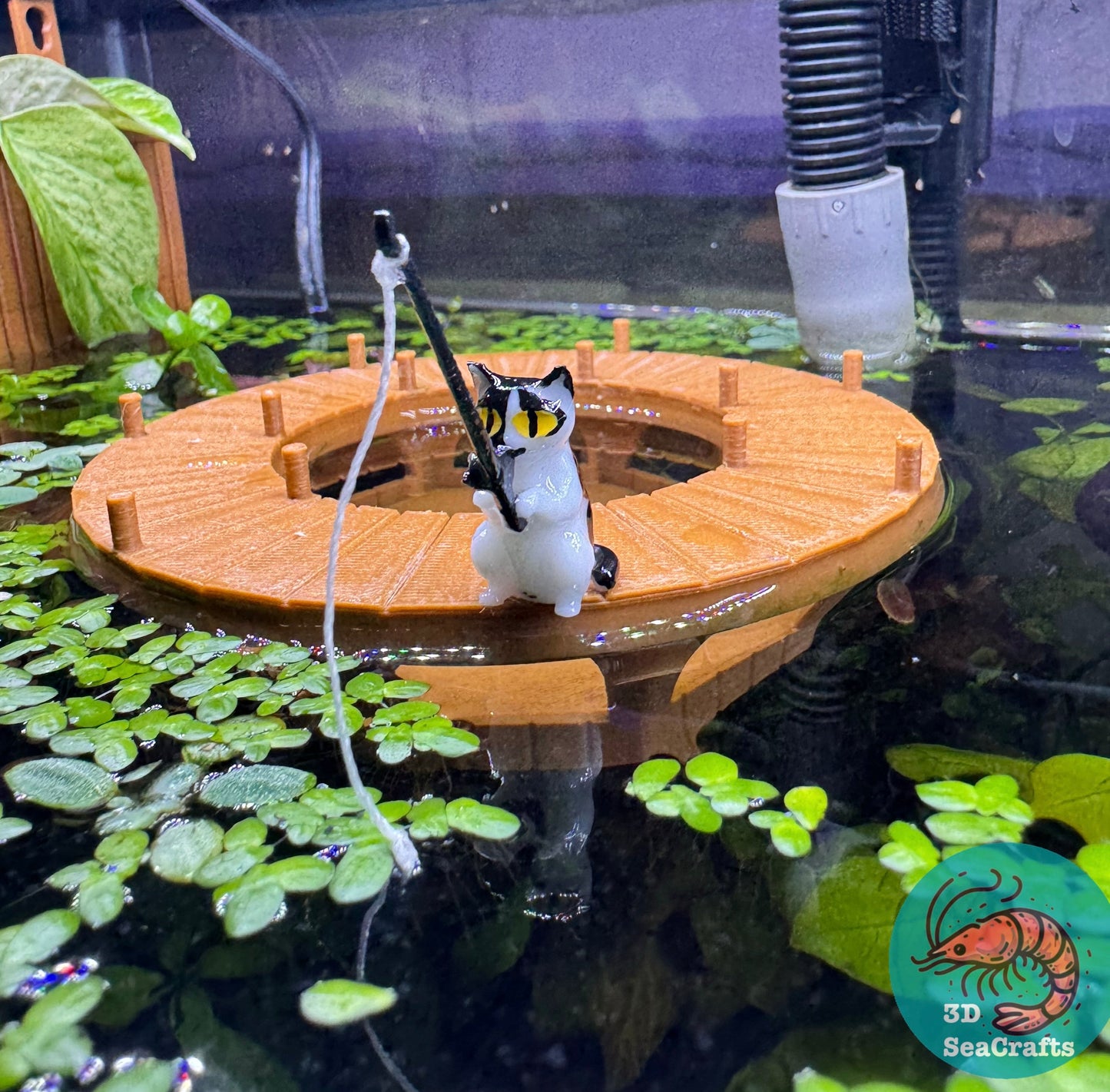Fishing Tuxedo Cat and Rowboat Floating Decor