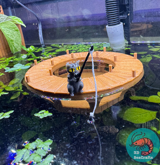 Fishing Grey Tabby Cat and Rowboat Floating Decor