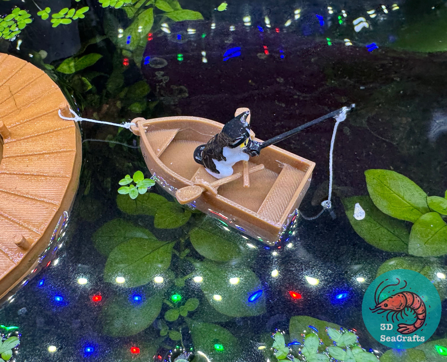 Fishing Tuxedo Cat and Rowboat Floating Decor