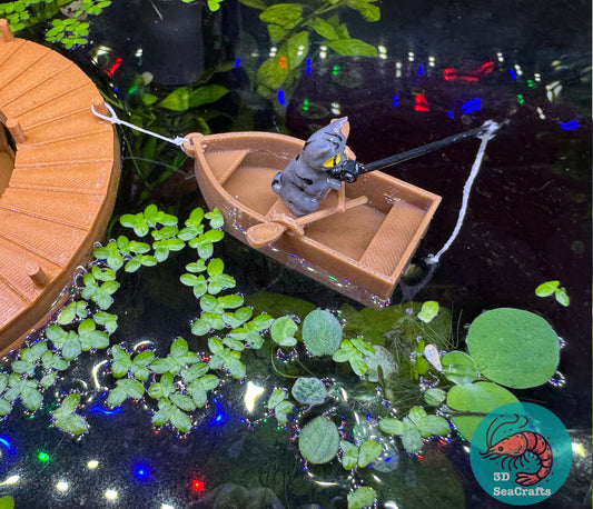 Fishing Grey Tabby Cat and Rowboat Floating Decor