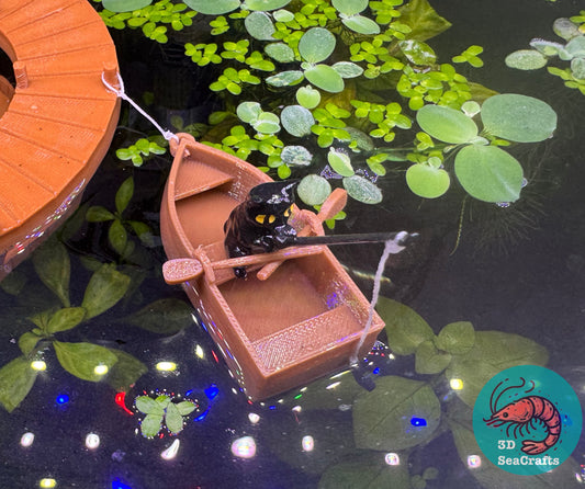 Fishing Black Cat and Rowboat Floating Decor